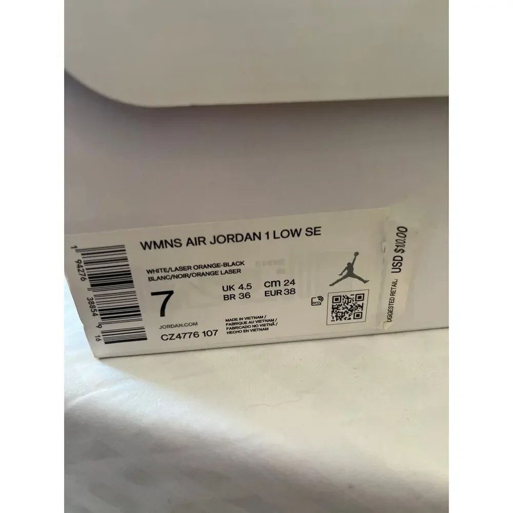 Nike Air Jordan 1 Low SE Laser Orange White Black Womens 7 CZ4776-107 w/‎ Box